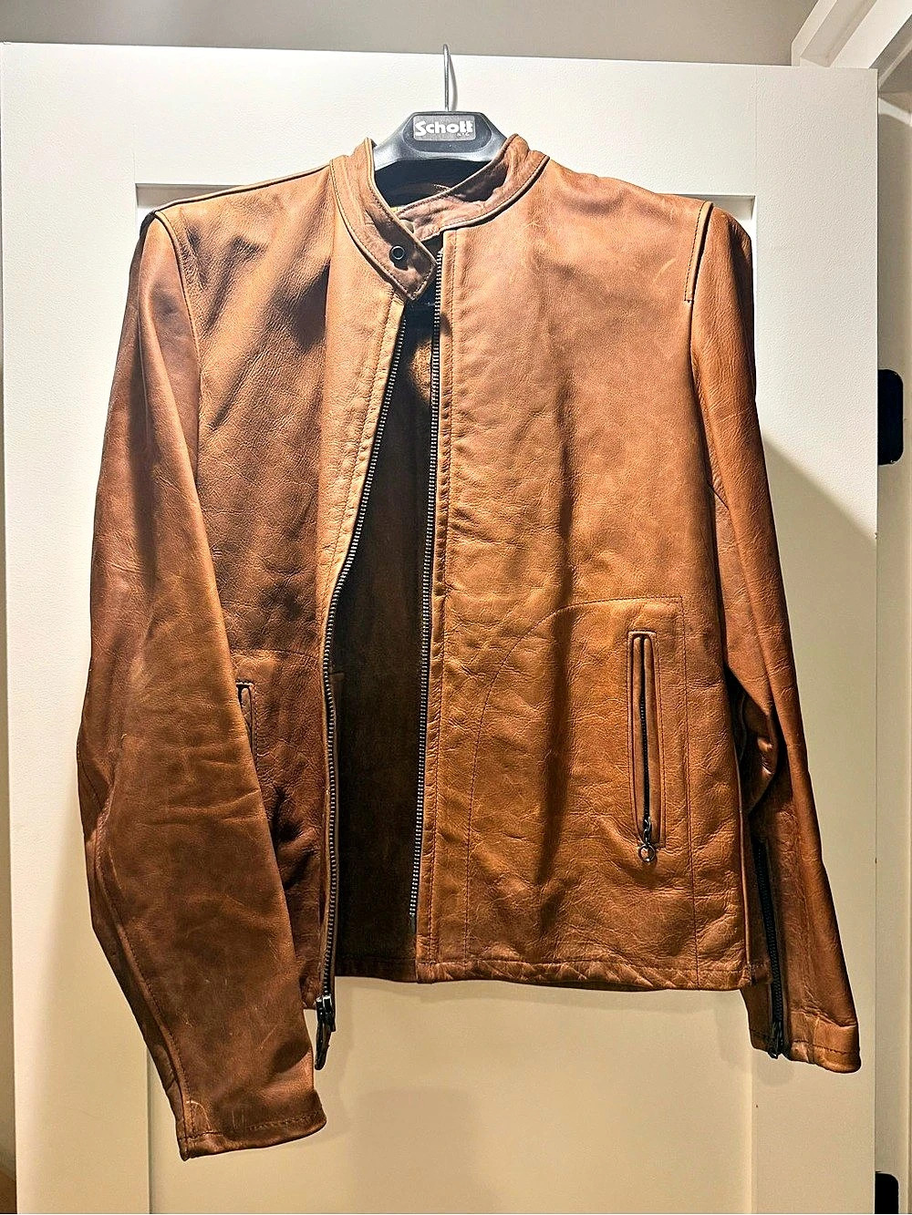 Schott NYC Perfecto Sport Wear Leather Jacket Brown Medium